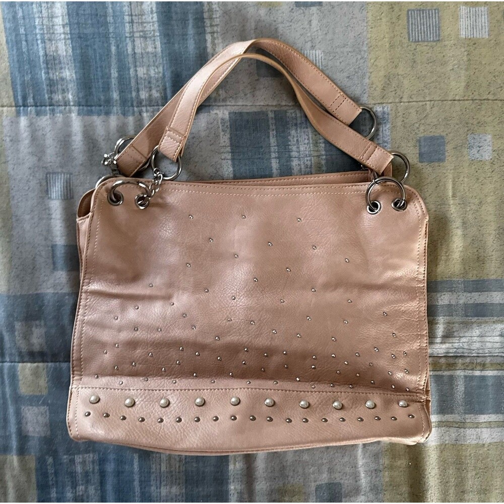 Pink Pearl Print Nude Faux Leather Synthetic Women's Shoulder Bag